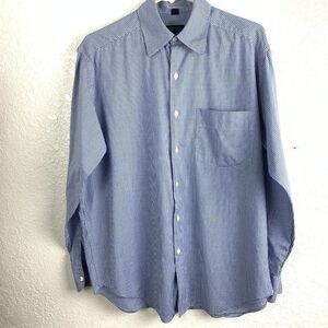 Barney's New York Men's Button Front L/S Blue and White check Shirt M